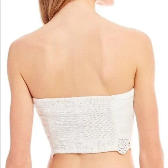 Free People Dream Lover Strapless White Linen Crochet Crop Top - Picture 4 of 9